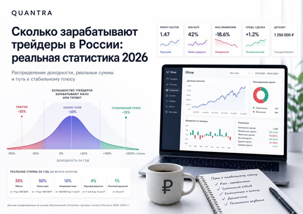 Распределение доходности retail-трейдеров за 12 месяцев